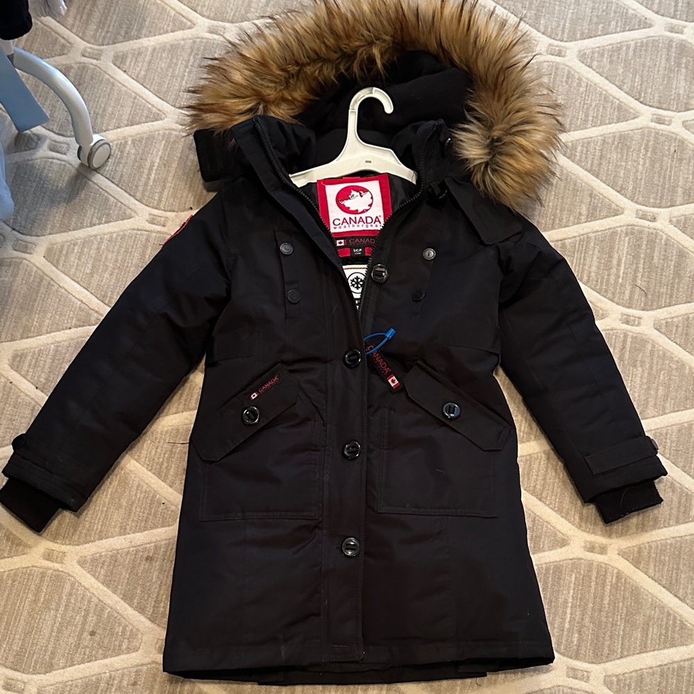 Canada Goose Kids Black Parka with Fur Trim
